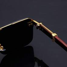 Middle Eastern Style Frameless Double Ear Fashion Glasses - Black With Red Wood Grain Finish, Lightweight Plastic Hinges, Suitable For Casual And Formal Occasions, Gold Accents, Durable Glasses - 全灰色 - 查看 5
