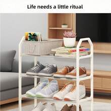 LINKOOL 4 Layers Simple Fashion Shoe Rack Trapezoidal Shoes Organizer Stand Holder Living Room Space Saving Modern Assembled Shoe Rack Home Use Metal Shoes Shelf - Multicolor - View 4