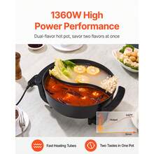 Electric Hot Pot, 1360W 5 L Double-Flavor Shabu Shabu Pot, Non-Stick Electric Cooker With Divider, Clear Glass Lid, Temperature Control, Chinese Hotpot For 6-10 People Family Dinning & Party - Xem 2