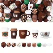 8/25/28/80pcs 3D Star Silicone Bead Set, Includes 15mm Coffee Bean Printed Round Beads. Brown & Green Round Beads Suitable For Jewelry Making, DIY Earrings, Necklaces, Bag Chains, Pen Decorations, Phone Straps - Perfect For Coffee Lovers - New Coffee Series - View 12
