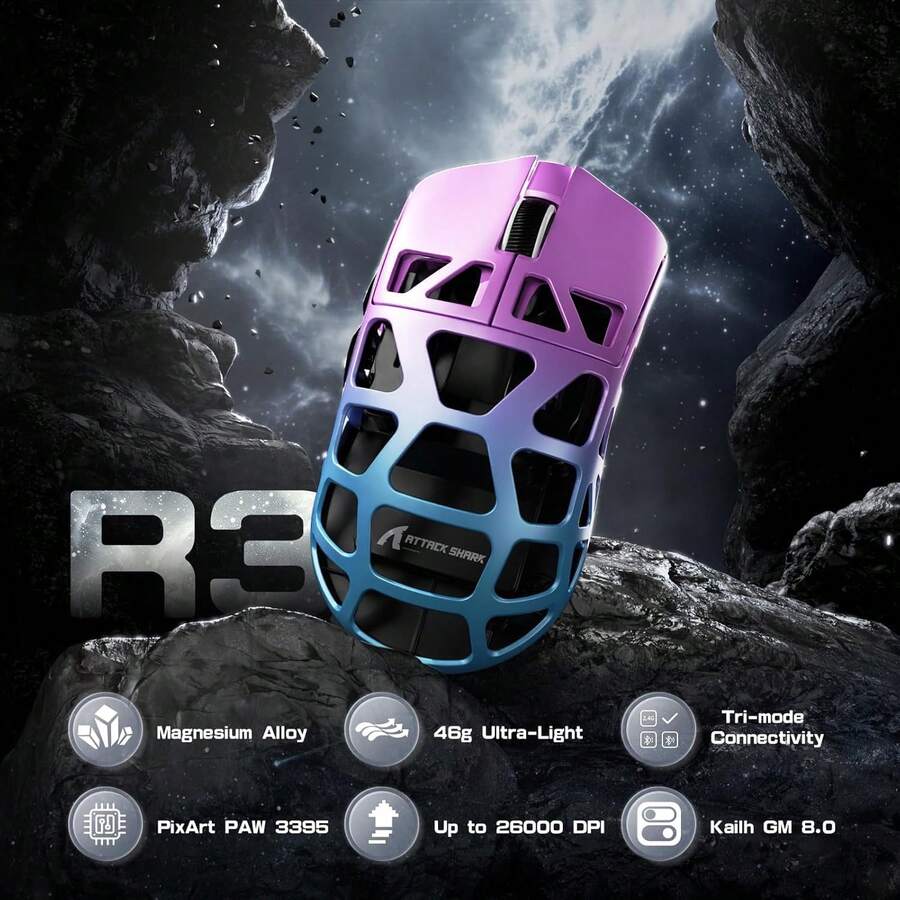 ATTACK SHARK R3 Ultra-Lightweight 46g Magnesium Alloy Wireless Gaming ...