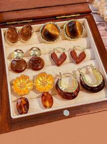 6pcs/Set Vintage Red Cat Eye Faux Pearl Wrap Earrings, Luxury Niche Design, High-End Festive Christmas, Minimalist Versatile Personalized Earring Set Suitable For Women's Daily & Holiday Wear