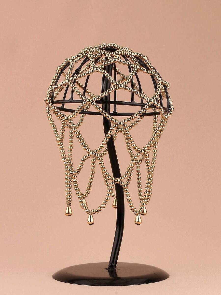 奢华金色串珠发箍，夸张多层镂空流苏发链，时尚妆容派对发饰，新娘婚礼活动节日装饰，头饰，头饰，头部饰品，头饰首饰，发藤链，发饰，女士首饰，金色头饰，准新娘