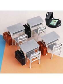 1 Set Of 3pcs Miniature Desk, Classroom, Backpack Model/Dollhouse Miniature Desk & Chair Set/DIY Decor/Roleplay Toy For Boys & Girls/Mini Scene Prop/Suitable For Graduation & Back To School Gift For Friends, Meaningful Souvenir - Multicolor - View 18