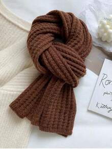 1pc Minimalist Solid Color Knitted Warm Scarf, Suitable For Daily, Outdoor, Commute, Campus, Street, Park Wear, Fashionable & Elegant Accessory For Women In Autumn/Winter For Dress - Burgundy - View 6