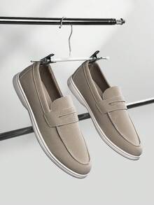 Men's Classic Suede Loafers, Casual Slip-On Driving Shoes, Round Toe Flat Moccasins, Handmade Boat Shoes Old Money Chic Autumn - 卡其色 - 查看 11