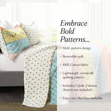 LUSH DECOR Royal Empire Quilt Navy 3Pc Set King Halloween-Fall Decor-Room Decor - 藍色/珊瑚色 - 查看 1
