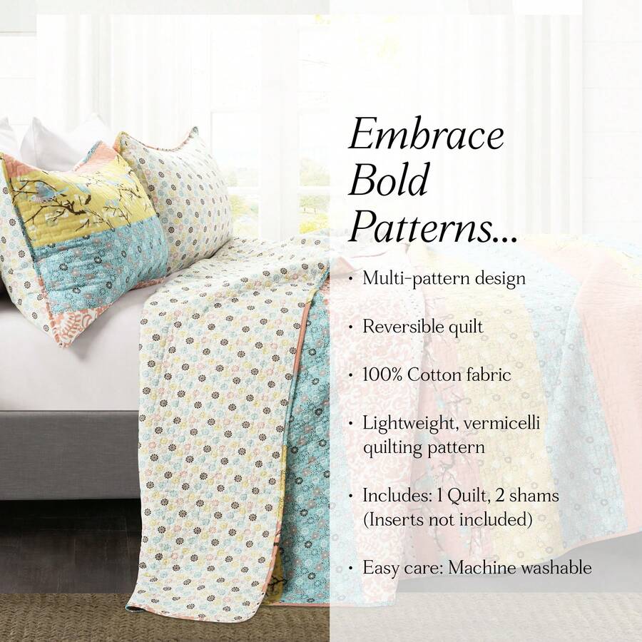LUSH DECOR Royal Empire Quilt Navy 3Pc Set King Halloween-Fall Decor-Room Decor - 藍色/珊瑚色 - 查看 1