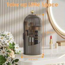 Rotating Makeup Brush Storage Cylinder, Dresser, Pen Holder, Lipstick Shelf, Dust-Proof Grid, Desktop Cosmetics, Storage Box. - Black - View 2