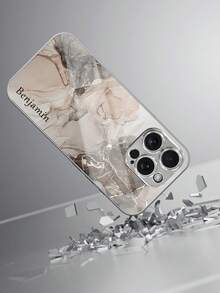 可爱简约大理石纹定制手机壳，1个装，可定制姓名，多纹理镀金大理石纹玻璃手机壳，兼容苹果17 Pro Max/16 Pro Max/15 Pro/14 Plus/13 Pro/12 Pro Max/11/XS Max/8/7/6 Plus，三星Galaxy S24 Ultra/S25 Ultra，时尚、多彩、可爱、趣味、简约，母亲节、父亲节手机壳、手机保护套、手机配件、定制手机壳周年纪念礼物 - 彩色 - 查看 3