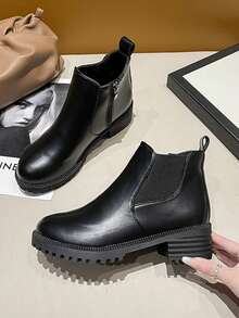 全新加大码圆头防滑短靴，粗跟切尔西靴，侧拉链，冬靴
