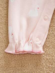 WhaleJoan 1pc Baby Girl Swan Print Long Sleeve Jumpsuit With Embroidered Bow Collar - Pink - View 8
