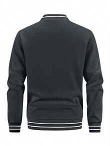 Men's Minimalist Varsity Jacket Classic Baseball Bomber Style , Fall - Dark Grey - View 2