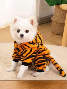 1pc Pet Jumpsuit, Tiger Design, Warm Pet Clothes For Spring, Autumn And Winter, Suitable For Teddy Bear, Bichon Frise, Small Dogs And Cats