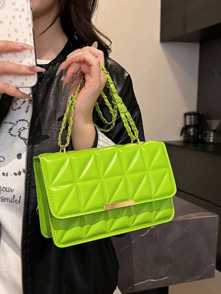 Fashion Solid Color Embossed Chain Shoulder Bag, Stylish Shoulder Crossbody Handbag For Women, Portable Tote Bag - Mint Green - View 1