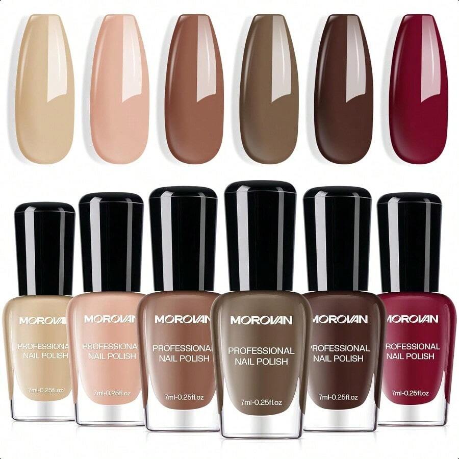 Brown Nail Polish Set: Nude Nail Polish Kit Regular Air Quick Dry Summer Fingernail Polish Pack For Women Nail Art Design Gift Holiday Party-0345 - 日落焦糖 - 查看 1