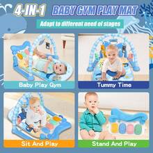 ESOLOM 6-In-1 Baby Play Mat Gym 0-12 Months Pink With Kick Piano Music Lights 5 Removable Toys Bear Rattle Soft Fabric Tummy Time Mat For Newborn Motor Skills Development (Blue) - 藍色 - 查看 2