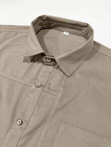 Áo sơ mi cotton thường ngày cho nam, màu trơn, thoải mái, nhiều túi, phong cách cổ điển, thích hợp mặc hàng ngày, xuân/thu, áo dài tay - Màu Khaki - Xem 6