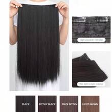 28 英寸长直发合成接发，隐形无缝蓬松夹式假发，女士适用，耐热纤维材质，可加热拉伸 - 彩色 - 查看 3