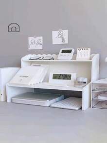 1个白色双层桌面置物架，适用于卧室、客厅、书房、办公室和宿舍。这款桌面收纳架可用于存放化妆品、香水、珠宝、文具和其他杂物，方便整理和展示。 - 白色 - 查看 3