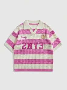 Ins Europe And America 2025 Summer Dopamine Sweet Style Pink Digital Print Cutout Loose Top Women's T-Shirt - 粉色 - 查看 5