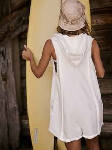 Short Half Zipper Sports Jumpsuit For Fitness Outdoor Leisure Sleeveless Loose Hoodie For Women - 白色 - 查看 2