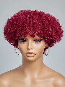 HJ WEAVE BEAUTY Perruques coupe Pixie bordeaux #99J, cheveux humains brésiliens courts, coupe au carré, pour femmes, perruque entièrement bouclée, densité 180 % - S99J - Voir 8