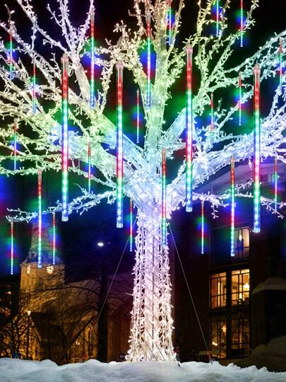 LED Meteor Shower Rain Lights Falling Raindrop Cascading Decorative String Lights Waterproof Icicle Snow Fall String Lights With 8 Tubes For Holiday Party Wedding Halloween Christmas Tree Decoration