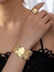 1 Set Minimalist Stylish Versatile Exaggerated Asymmetrical Design Rings And Earrings Suit, Suitable For Vacation And Daily Wear - Geometric Set - View 14