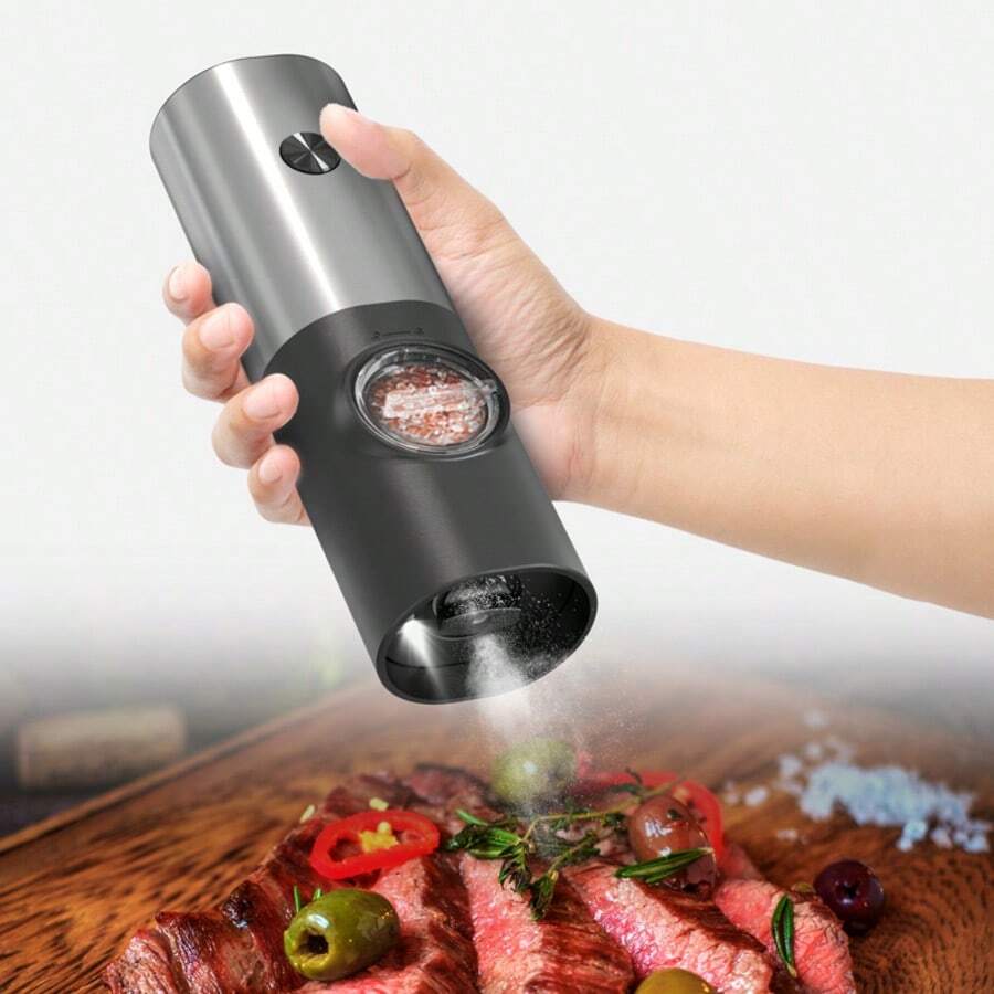 2 Packs Electric Salt And Pepper Grinder Set, Salt And Pepper Shakers Refillable With Adjustable Coarsenes, One Hand Operation With LED Light, Stainless Steel