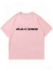 Men's Fashionable Versatile Racing Culture Graphic Print Short Sleeve T-Shirt, 2000s Style