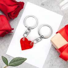 1 Pair Couples Matching Stuff Gifts - Red Heart Keychain, Matching Couple Heart Keychains Decorations Christmas Valentines Day Gifts For Boyfriend Girlfriend - 1對 - 查看 3