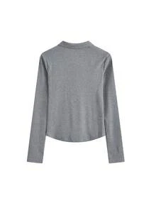 Women's Zip-Up Fitted Long Sleeve Top, Stylish & Slimming, Suitable For Spring, Autumn & Winter