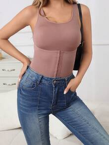 1 件女士塑身连体衣 - 腹部控制、腰部收紧和臀部提升、按扣裆部连体衣 - 摩卡棕 - 查看 4