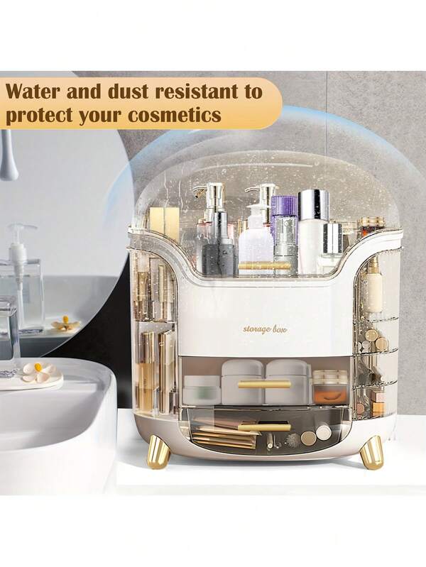 Organizador de escritorio para almacenamiento de máscaras cosméticas, caja de almacenamiento multifuncional de lujo ligero para el hogar, organizador de almacenamiento cosmético con tapa transparente, organizador de cuidado de la piel con cajones, organizador de cosméticos para baño, organizador de tocador a prueba de polvo y agua