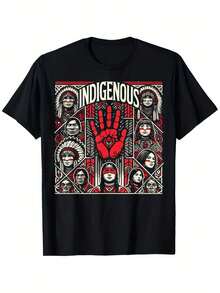 Indigenous Red Hand  Blood Themed T-Shirt, Loose Style New Unisex Short-Sleeved T-Shirt, Casual And Comfortable, 100% Cotton, S-XXXL - 黑色 - 查看 1