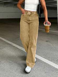 All-Match Slim Straight Leg Jeans - Khaki - View 6