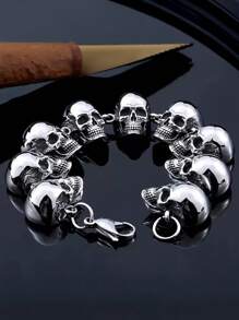 1pc Vintage Punk Style Skull Bracelet, Suitable For Men And Women, Exquisite Halloween, Christmas, Valentine's Day, Birthday Gift