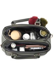 大容量毛球装饰小钱包女士手提包，商务休闲单肩包，母亲节礼物，适合职业女性、OL，非常适合工作、商务、通勤、上学等场合。 - 深灰色 - 查看 8