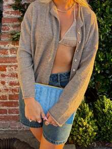 Knit Cardigan For Women Fashionable Versatile Solid Color Long Sleeve Loose Button Down Sweater - 卡其色 - 查看 6