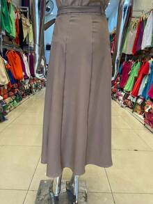 Long Skirt With Belt Zipper With Belt - Camel - Ver 2