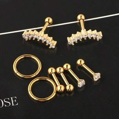 8pcs 316 Stainless Steel Earrings For Men,Nasolabial Fold Rings,Suitable For Party Daily Wear, Valentine's Day Gifts