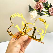Gold Openwork Heart Table Numbers 1/20Pcs 10x10cm Thickened Base Insertable Number Cards Acrylic No Assembly Required Romantic Luxury Reusable Easy Install DIY For Wedding Anniversary Baby Shower Graduation Wedding Favor Table Centerpiece Home Decor - Multicolor - View 7