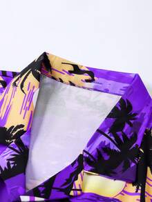 Men'S Casual Hawaiian Shirt  Tropical    Summer    Regular Fit    Button  Button Front    Mens Shirt  Purple Short Sleeve Shirt  Plus Size - Màu tím - Xem 3