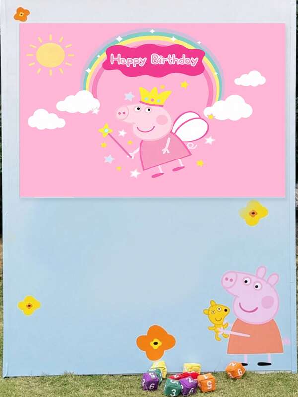 Peppa Pig Peppa Pig Background Cloth For Birthday Party, Peppa Pig Cartoon And Anime Theme Party Background Cloth