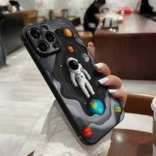 Astronaut And Space Themed Phone Case Designed With Stunning Interstellar Imagery Compatible With IPhone 16 15 14 13 12 And 11 Pro Models And Made Of TPU Protective Material Perfect For Space Enthusiasts Family Friends And Creative Minds On Birthdays Holidays Or Any Special Occasion - 黑色 - 查看 7