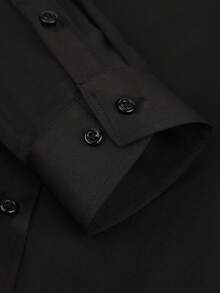 Men's Stretch Business Casual Shirt - Wrinkle-Free & Easy Care With Black Buttons | Comfort Formal & Daily Wear - 黑色 - 查看 5