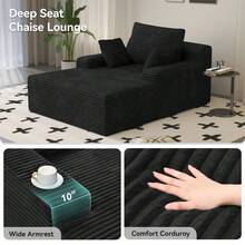 Nalupatio 51'' Oversized Chaise Lounge Chair Indoor, Non-Assembly Deep Seat Sofa Bed Corduroy Sleeper Cloud Couch With 2pcs Pillows For Reading Living Room - 黑色 - 查看 8