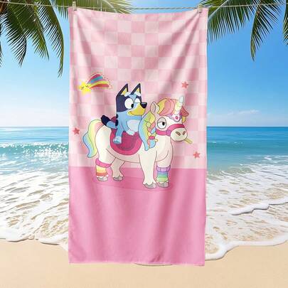 Bluey 1 pieza Toalla de playa azul, toalla de baño con estampado de unicornio y azul, toalla de playa de moda, toalla de baño súper absorbente, adecuada para baño, natación, fitness, yoga, toalla de microfibra suave y cómoda, ligera y portátil, a prueba de viento y protección solar, anti-arena, adecuada para viajes de verano, vacaciones, decoración de baño, tamaño regular recomendado y tamaño talla grande grande (tamaño de toalla pequeña 35*75cm, se recomienda 150cm y talla grande)