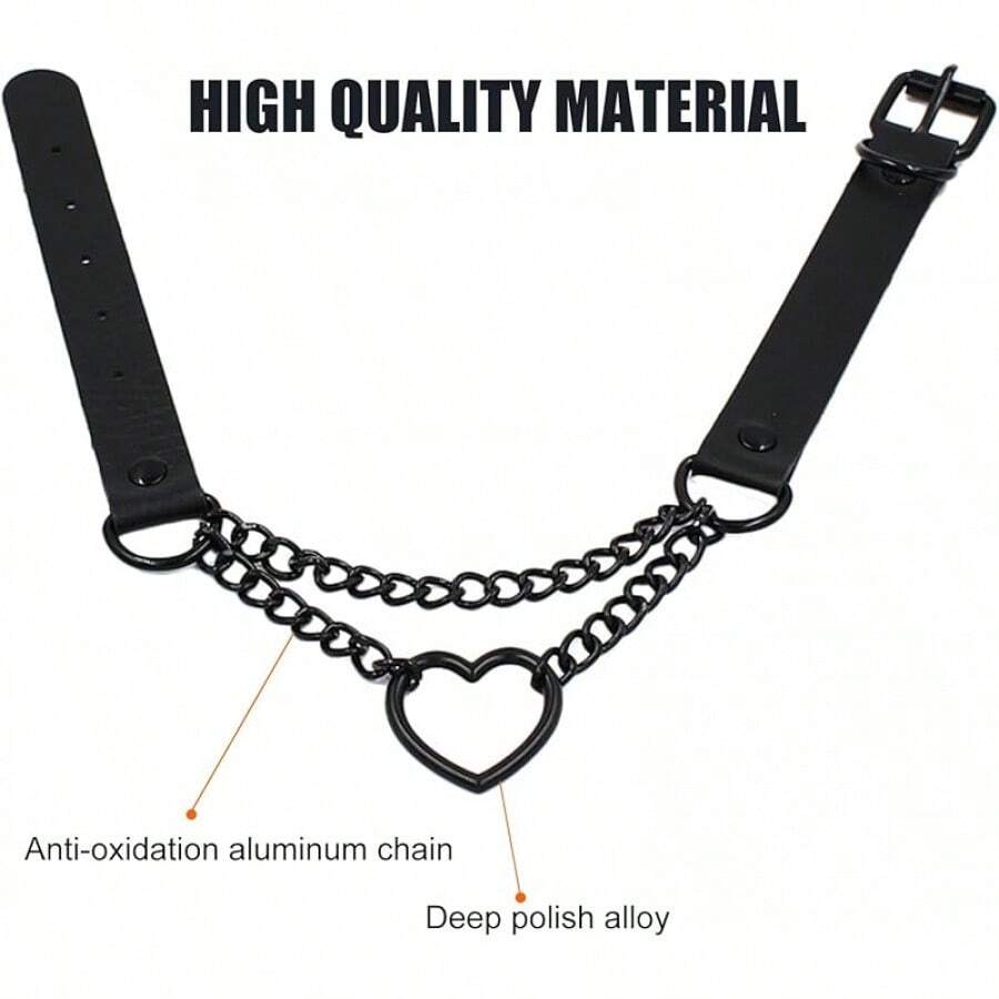 Love Heart Choker Collar Necklace, Adjustable Leather Punk PU Necklace Goth Choker Soft Collar Chain For Women